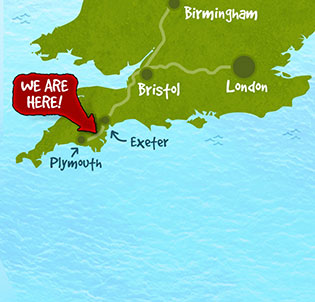 We are located half way between Plymouth and Exeter in South Devon. Click for directions